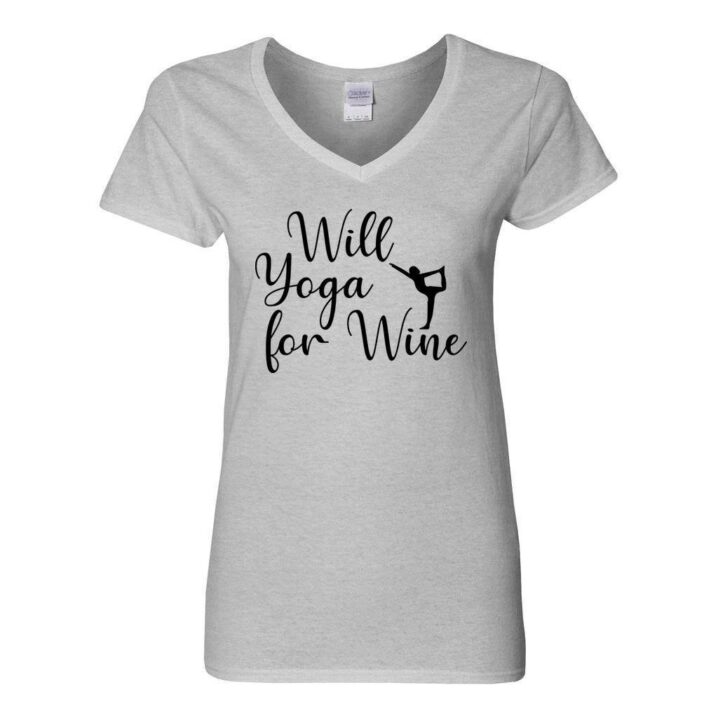 will yoga for wine - v-neck t-shirt